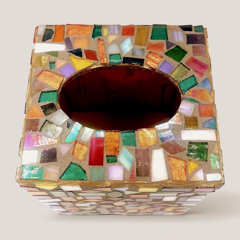 Jewel Tone Mosaic Tissue Box Cover | Stained Glass Art | Colorful Bathroom Decor | Handmade Home Accent | Unique Gift image 9