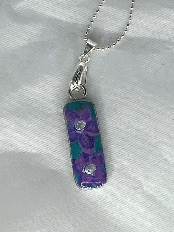 Purple Teal Flower Pendant handmade by PascaleRow