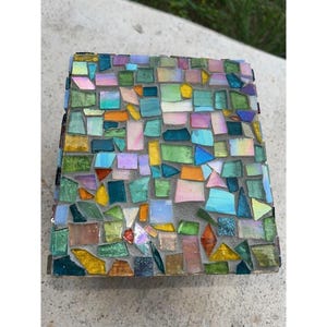 Pastel Iridescent Mosaic Tissue Box Cover | Stained Glass Art | Colorful Bathroom Decor | Handmade Home Accent | Unique Gift image 7