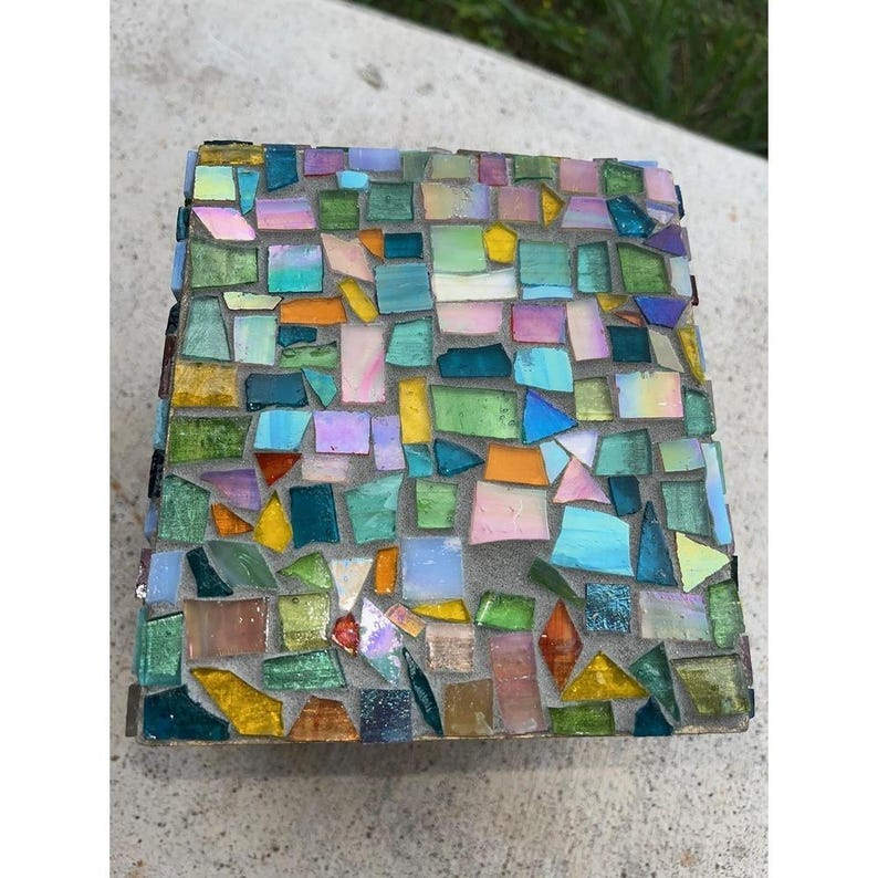 Pastel Iridescent Mosaic Tissue Box Cover | Stained Glass Art | Colorful Bathroom Decor | Handmade Home Accent | Unique Gift image 7
