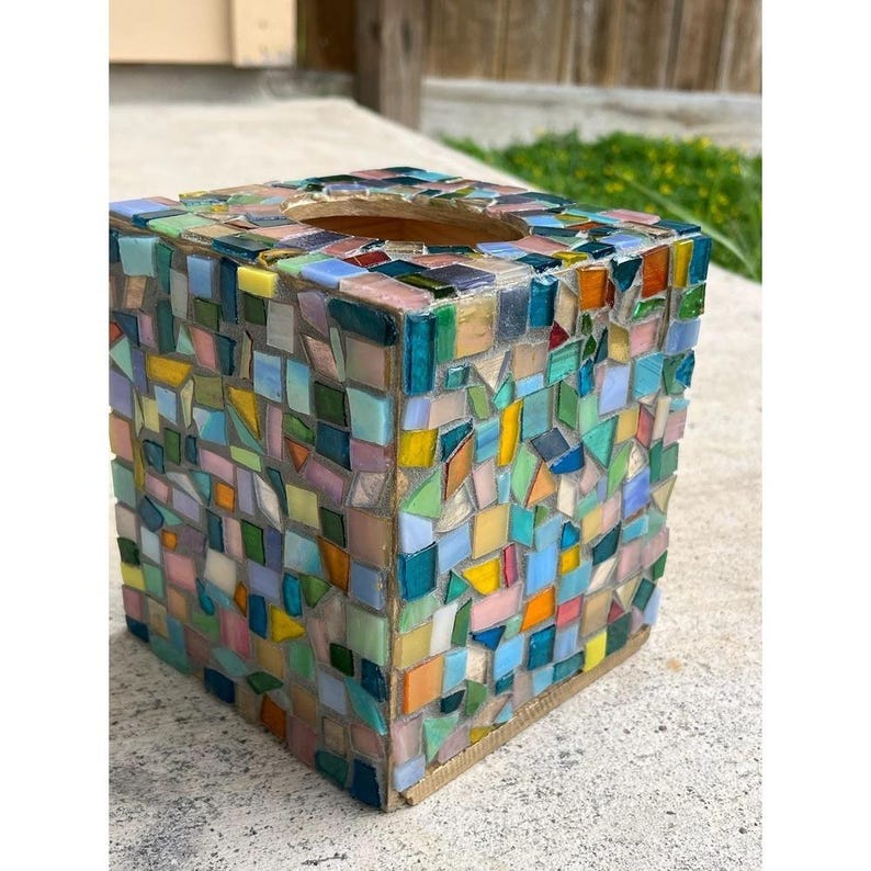 Pastel Iridescent Mosaic Tissue Box Cover | Stained Glass Art | Colorful Bathroom Decor | Handmade Home Accent | Unique Gift image 10