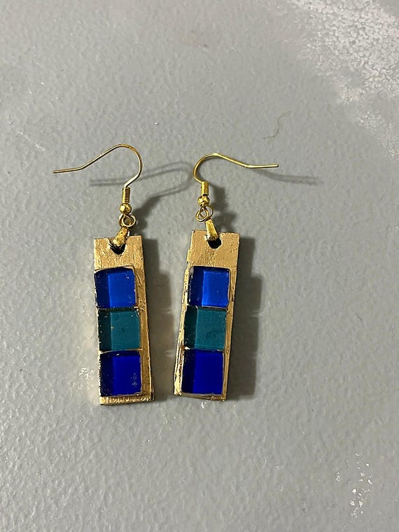 Cobalt Glass Mosaic Earrings handmade by PascaleRow