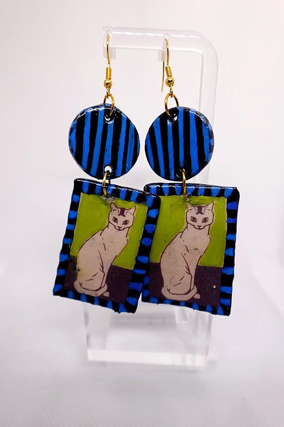 Vintage Cat Art Earrings handmade by PascaleRow