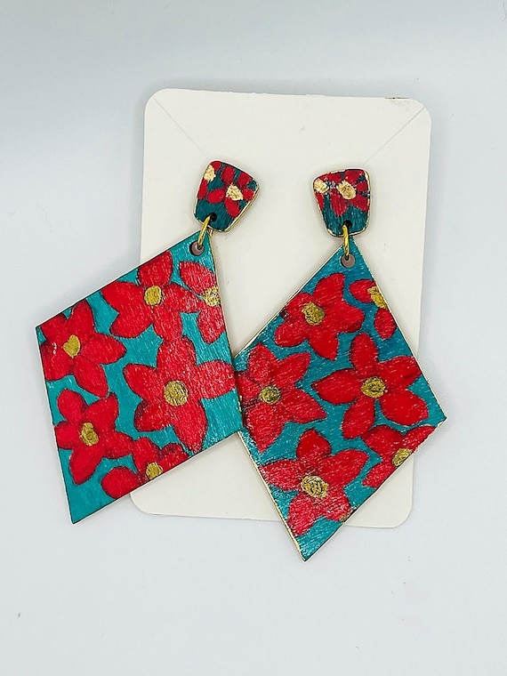 Red Poinsettia Earrings handmade by PascaleRow