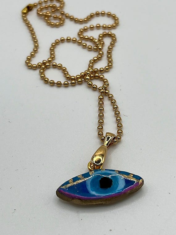 Hand Painted Evil Eye Necklace handmade by PascaleRow