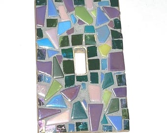 Mosaic Light Switch Cover Handmade Iridescent Glass Tile Boho Home Decor Purple Teal Maximalist Wall Art Unique Housewarming Gift