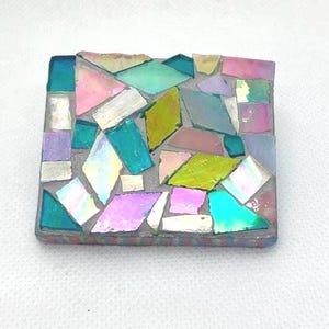 Iridescent Mosaic Fridge Magnet, Handmade Stained Glass Tile Art, Pastel Ocean Coastal Kitchen Decor, Mermaid Gift, Stocking Stuffer