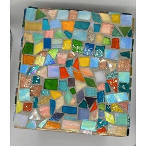 Pastel Iridescent Mosaic Tissue Box Cover | Stained Glass Art | Colorful Bathroom Decor | Handmade Home Accent | Unique Gift image 4