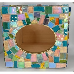 Pastel Iridescent Mosaic Tissue Box Cover | Stained Glass Art | Colorful Bathroom Decor | Handmade Home Accent | Unique Gift image 3