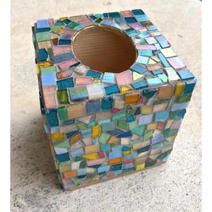 Pastel Iridescent Mosaic Tissue Box Cover | Stained Glass Art | Colorful Bathroom Decor | Handmade Home Accent | Unique Gift image 5