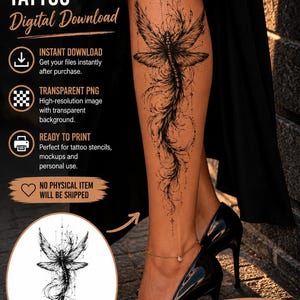 Diseño de tatuaje de libélula PNG / Tatuaje de libélula de línea fina / Plantilla de tatuaje estilo blackwork / Arte de tatuaje imprimible / Descarga instantánea