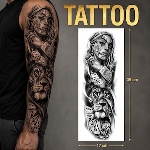 tattoo sleeve cards Lucky Gambling Guns Playing Roses Dice Horse Shoe Cross Woman Dove Temporary Tattoos Art Eternal Witness 1x Alt A Sleeve Tattoo Of Dice