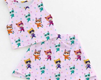 Disney Super Kitties Activewear Set, Buddy Cat, Bitsy Cat, Ginny Cat, Sparks Cat Dress, Disneyland Girls Trip Outfit
