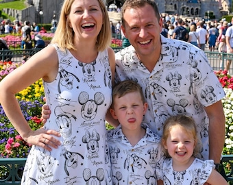 Camisa hawaiana y de vestir Disney Monochrome Sketch Art, camisa de botones blanca y negra de Mickey Mouse, atuendo de Magic Kingdom