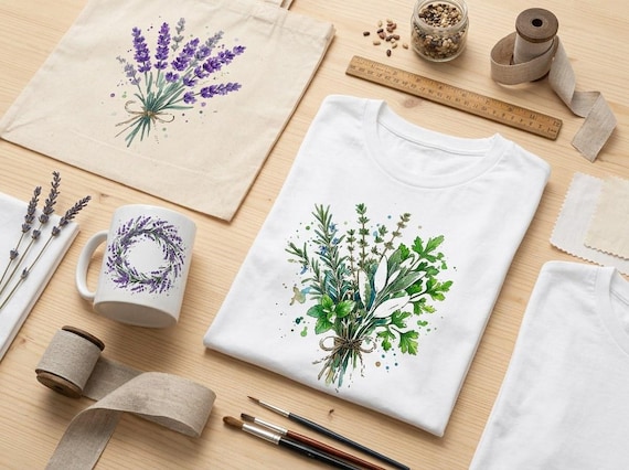 Watercolor Lavender & Herb Clipart, 30 Transparent PNG, Commercial Use, Sublimation POD, Digital Download view 2