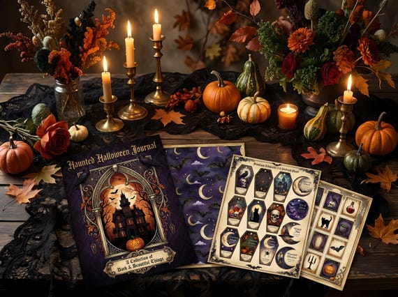 Haunted Halloween Junk Journal Kit, Printable Gothic Journal Pages, Spooky Ephemera, Potion Labels, Digital Download · JK-055