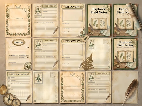 Explorer Field Notes Junk Journal Kit, Printable Vintage Nature Journal Pages, Botanical Specimen Tags, Map Ephemera, Digital Downl · JK-079 view 5