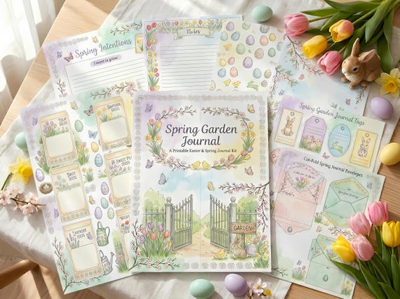 Spring Garden Easter Junk Journal Kit, Printable Floral Journal Pages, Garden Ephemera, Easter Tags, Digital Download · JK-059 view 4