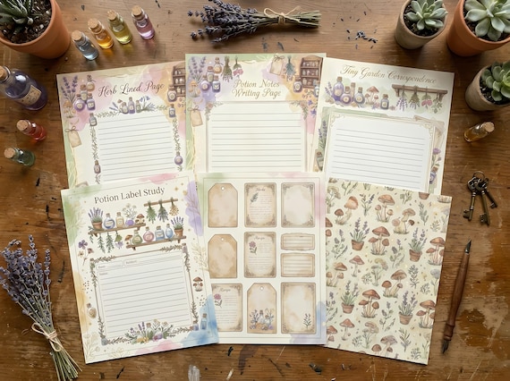 Tiny Potion Garden Junk Journal Kit, Printable Whimsical Herb Journal Pages, Potion Bottle Ephemera, Garden Tags, Fussy Cuts · JK-027 view 2
