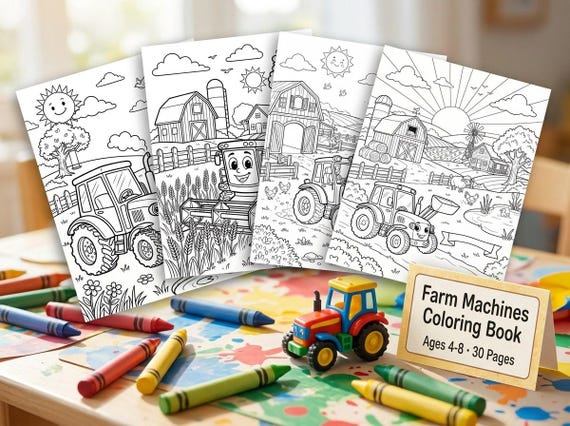 Farm Machines Kids Coloring Book, 30 Printable Coloring Pages for Ages 4-8, Boys and Girls Activity PDF, Digital Download view 4