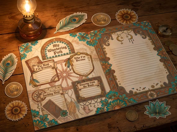 Boho Wandering Gypsy Junk Journal Kit, Printable Folk Art Journal Pages, Boho Ephemera, Travel Charm Tags, Digital Download · JK-068 view 5