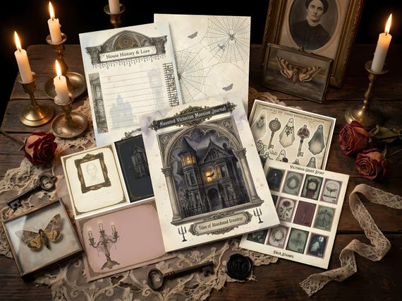 Haunted Mansion Junk Journal Kit, Printable Victorian Gothic Journal Pages, Ghost Ephemera, Mourning Paper, Digital Download · JK-082 view 2