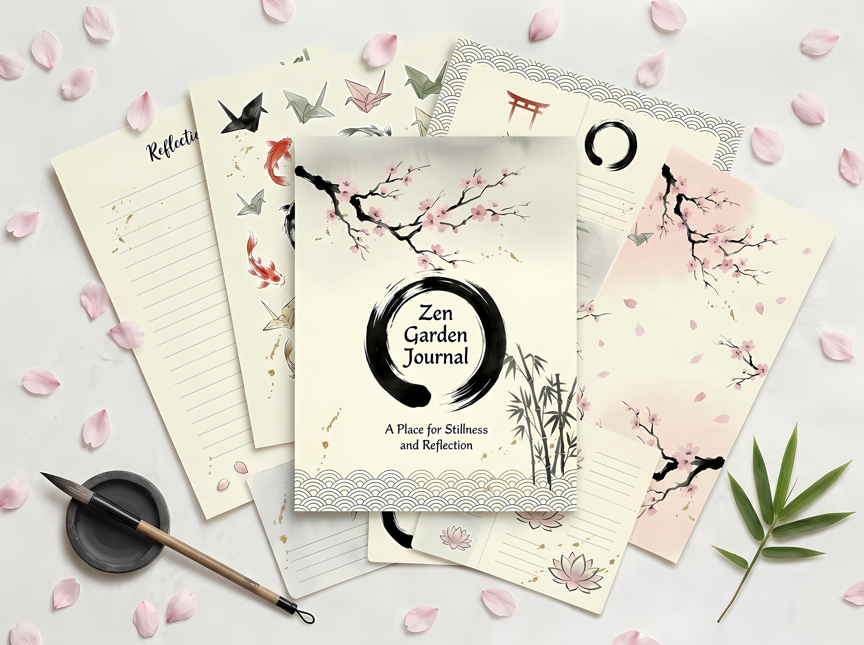 Japanese Zen Garden Junk Journal Kit, Printable Cherry Blossom Journal Pages, Zen Ephemera, Washi Tags, Digital Download · JK-062
