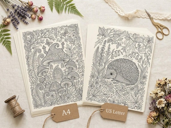 Enchanted Woodland Coloring Book, Printable Adult Coloring Pages, Gentle Woodland Cottagecore Stress Relief PDF, Digital Download · CB-18 view 4