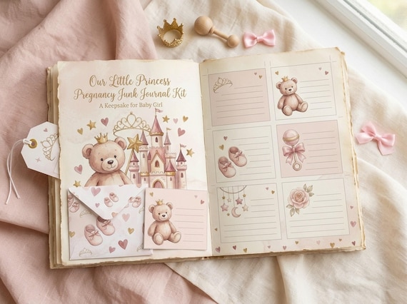 Princess Pregnancy Junk Journal Kit, Baby Girl, Printable Ephemera, Expecting Mom Gift, Baby Shower, Digital Download · JK-126 view 4