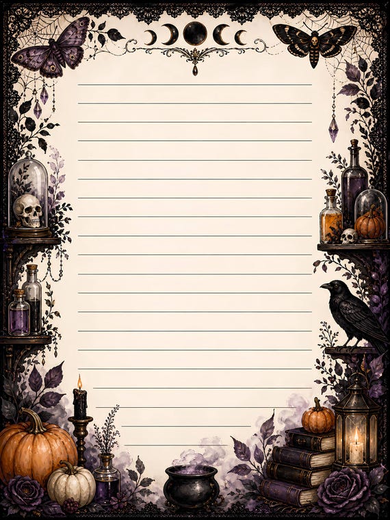 Decorative Lined Journal Pages — Vol. 2, Printable Writing Paper, Illustrated Lined Pages, Digital Download, Print at Home Stationery view 7