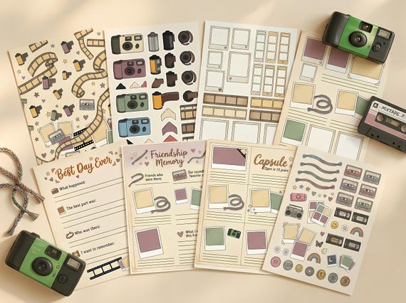 Retro Polaroid Diary Junk Journal Kit, Printable 90s Nostalgia Journal Pages, Photo Ephemera, Memory Tags, Digital Download · JK-061 view 4
