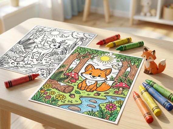 Forest Animals Kids Coloring Book, 30 Printable Coloring Pages for Ages 4-8, Boys and Girls Activity PDF, Digital Download view 2