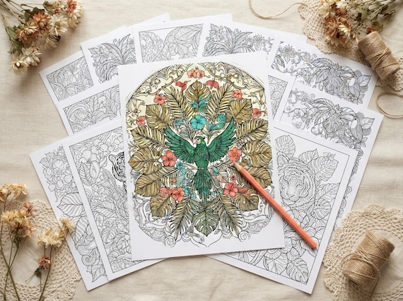 Tropical Jungle Paradise Coloring Book, Printable Adult Coloring Pages, Lush Tropical Jungle Stress Relief PDF, Digital Download · CB-20 view 7