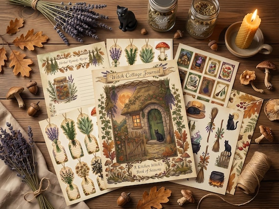 Witch Cottage Junk Journal Kit, Printable Halloween Journal Pages, Cottagecore Witchy Ephemera, Grimoire Pages, Digital Download · JK-081 view 2