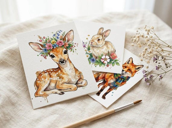 Watercolor Woodland Animal Clipart, 30 Transparent PNG, Commercial Use, Sublimation POD, Digital Download view 5