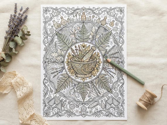 Vintage Botanical Apothecary Coloring Book, Printable Adult Coloring Pages, Stress Relief PDF, Digital Download · CB-23 view 7