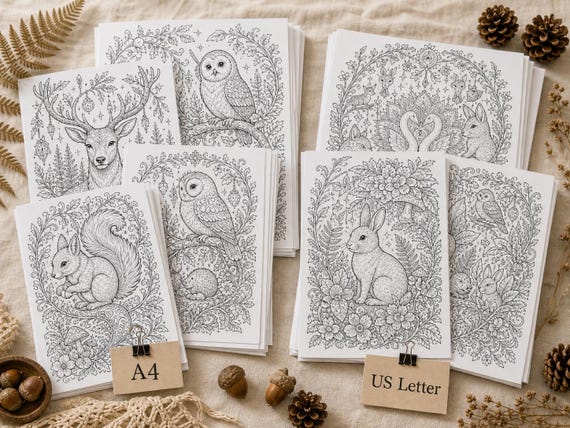 Enchanted Forest Animals Coloring Book, Printable Adult Coloring Pages, Woodland Stress Relief PDF, Digital Download · CB-05 view 5