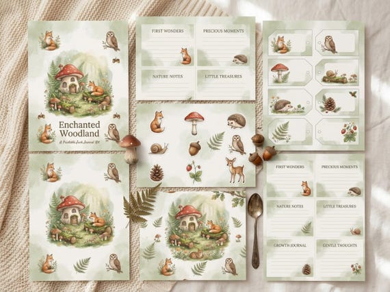 Enchanted Woodland Junk Journal Kit, Printable Cottagecore Forest Ephemera Pages, Woodland Animal Digital Junk Journal, Digital Dow · JK-134 view 2