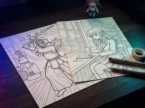 Manga Coloring Book Vol. 1 School Life, Printable Anime Style Coloring Pages, Slice of Life Stress Relief PDF, Digital Download view 5