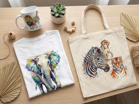 Watercolor Safari Animal Clipart, 30 Transparent PNG, Commercial Use, Sublimation POD, Digital Download view 2