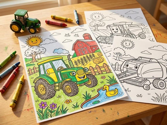 Farm Machines Kids Coloring Book, 30 Printable Coloring Pages for Ages 4-8, Boys and Girls Activity PDF, Digital Download view 3