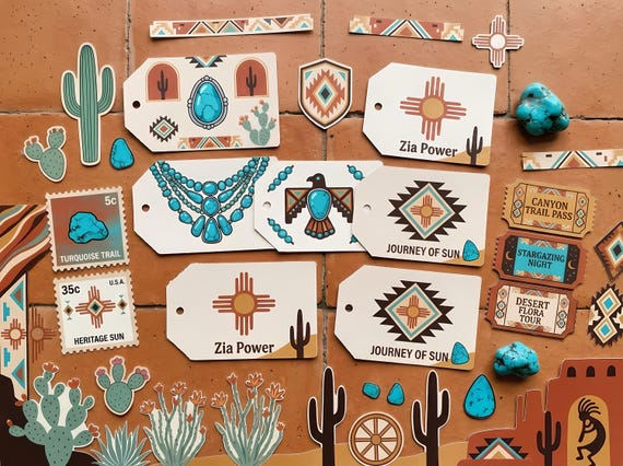 Desert Southwest Junk Journal Kit, Printable Boho Journal Pages, Cactus Ephemera, Turquoise Tags, Fussy Cuts, Digital Download · JK-053 view 5