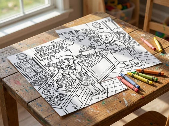 Little Chef Kids Coloring Book, 30 Printable Coloring Pages for Ages 4-8, Boys and Girls Activity PDF, Digital Download view 5