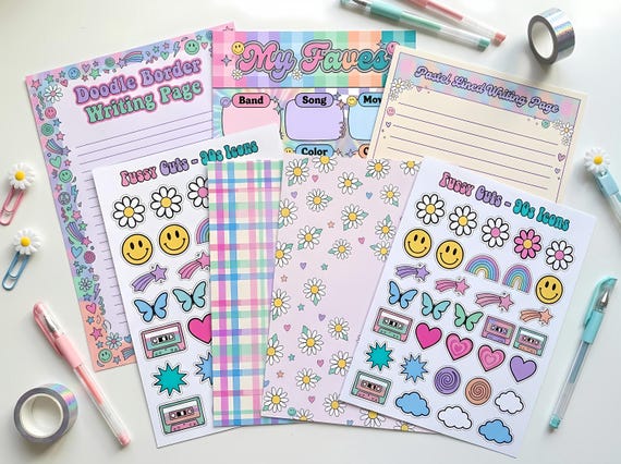 90s Bedroom Junk Journal Kit, Printable 1990s Teen Diary Journal Pages, Pastel Ephemera, Daisy Fussy Cuts, Digital Download · JK-049 view 3
