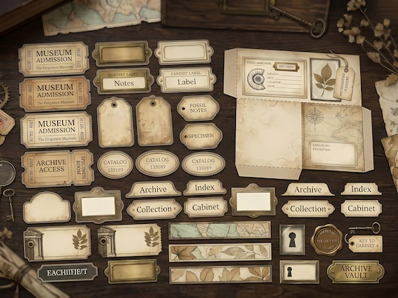 Forgotten Museum Junk Journal Kit, Printable Dark Academia Journal Pages, Curiosity Archive Ephemera, Specimen Tags, Fussy Cuts · JK-013 view 3