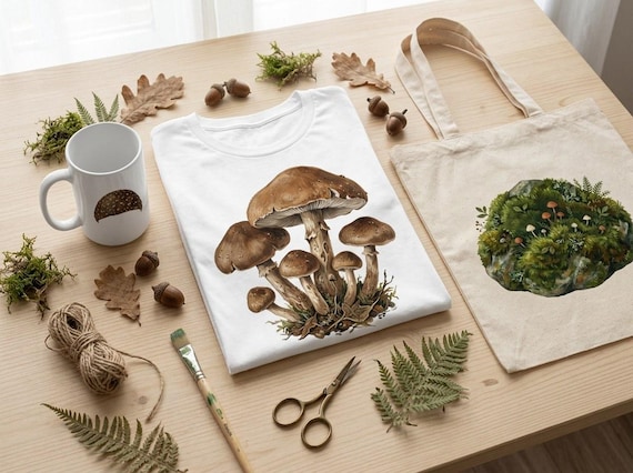 Mushroom & Woodland Clipart, 30 Transparent PNG, Commercial Use, Sublimation POD, Digital Download view 2