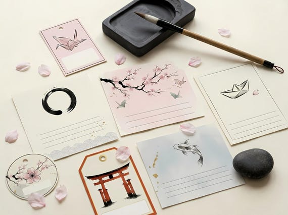 Japanese Zen Garden Junk Journal Kit, Printable Cherry Blossom Journal Pages, Zen Ephemera, Washi Tags, Digital Download · JK-062 view 2