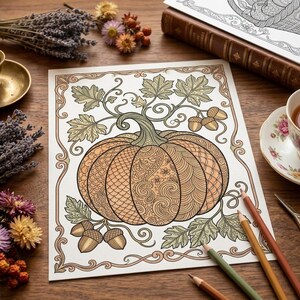 Cozy Autumn Harvest Coloring Book, Printable Adult Coloring Pages, Fall Pumpkin Stress Relief PDF, Digital Download · CB-13 image 6