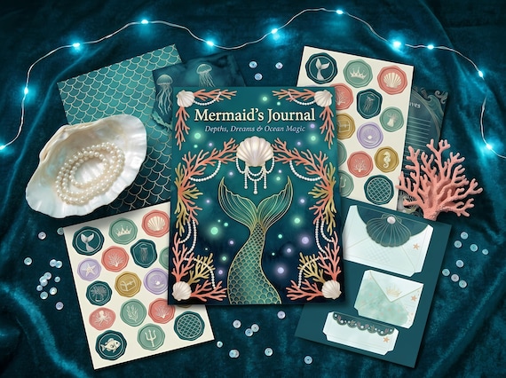 Mermaid Junk Journal Kit, Printable Ocean Fantasy Journal Pages, Under the Sea Ephemera, Pearl Shell Tags, Digital Download · JK-086