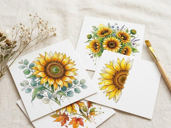 Watercolor Sunflower Clipart, 30 Transparent PNG, Commercial Use, Sublimation POD, Digital Download view 5